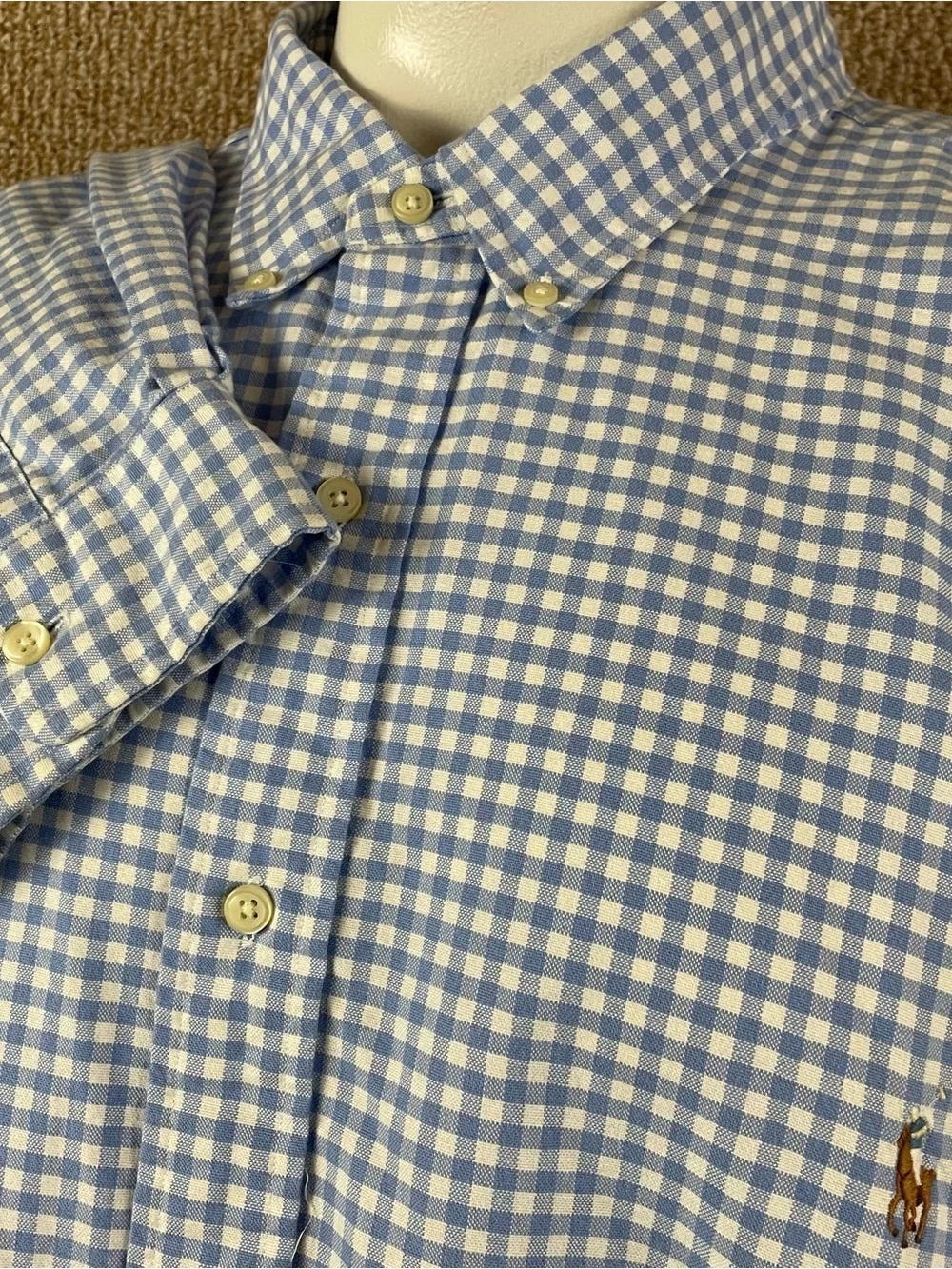Polo Ralph Lauren Mens 4XLT Blue Gingham Oxford Shirt Thick Flesh Pony F129